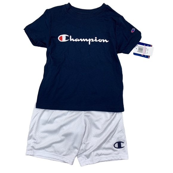 Champion Other - CHAMPION Boys Classic Script Short Sleeve Tee and "C" Mesh Short Set Size 5